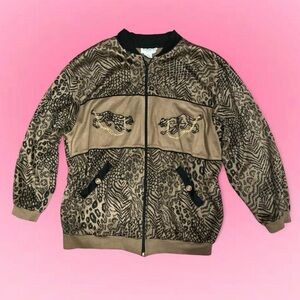 🐆Vintage RAFAEL  Tiger Leopard Print Black and Brown Zip Up Jacket